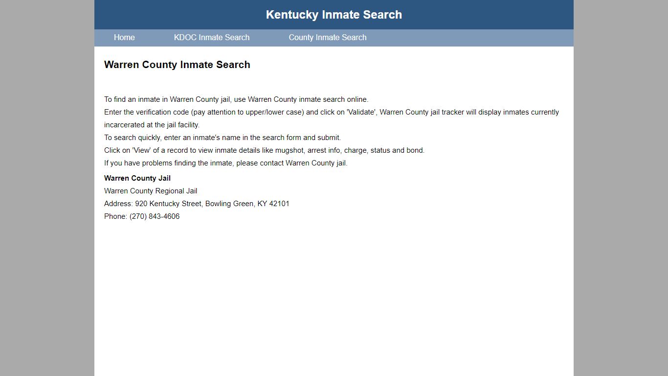 Warren County Jail Inmate Search